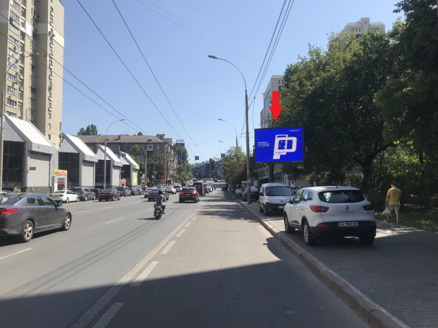 Цифрова панель 3.14x2.3,  Антоновича вул. (Горького), 164-166 (супермаркет "Фуршет", "Нова пошта" відділення №82, перетин з вул. Загородня), в напрямку Либідська площа